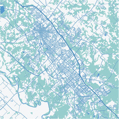 Map of College Station in Texas in a professional blue style. Contains layered vector with roads water, parks, etc.