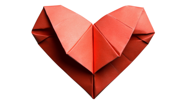 Red origami heart showing love and affection on transparent background