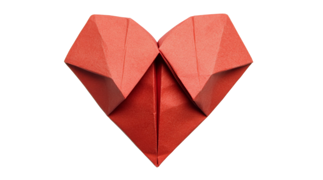 Red origami heart showing love and affection on transparent background