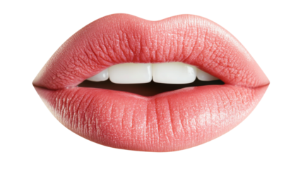 Sexy pink lips showing white teeth on transparent background