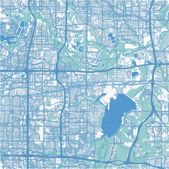 Map of Grand Prairie in Texas in a professional blue style. Contains layered vector with roads water, parks, etc.