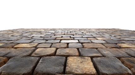 Cobblestone pavement texture with transparent background extending into distance
