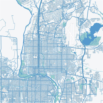 Map of Laredo in Texas in a professional blue style. Contains layered vector with roads water, parks, etc.