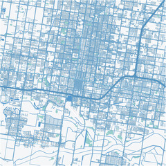 Map of McAllen in Texas in a professional blue style. Contains layered vector with roads water, parks, etc.
