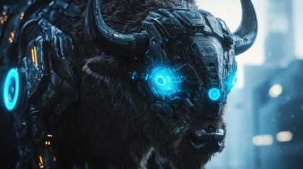 Cybernetic Bison, A futuristic fusion of nature and technology