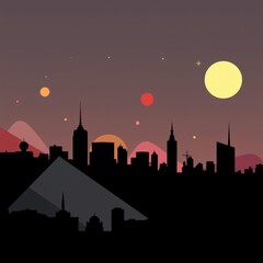 Abstract city skyline silhouette with vibrant red gradient against a white background creating an artistic and modern urban illustration for creative projects silhouetted skyline cityscape architectur