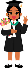 Fototapeta premium happy young black female graduate holding flower bouquet and diploma for commencement illustration