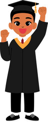 happy young black male graduate raising fist up for success school, commencement illustration