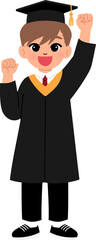 happy young male graduate raising fist up for success school, commencement illustration