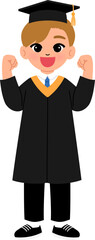 happy young male graduate raising fist for commencement illustration