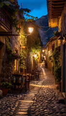 Fototapeta premium At night In the evening the streets of Pisac are f_007