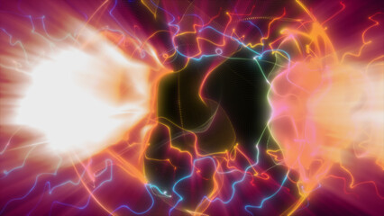 4K Abstract motion background animation shining particles stars sparks and magic dust forming in space wave flow with light rays and projections seamless loop.