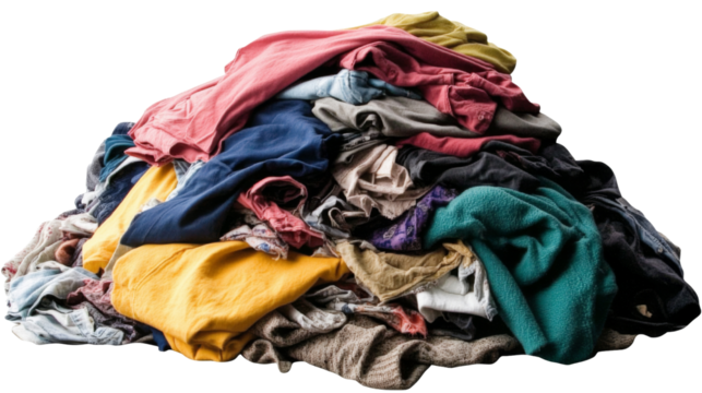 Pile of clothes creating a colorful mess on transparent background