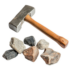Hammer and Rocks on transparent or white background,png