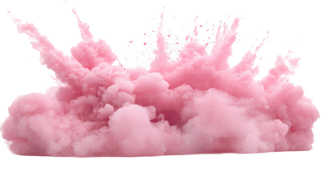 Pink smoke exploding creating a beautiful cloud on transparent background