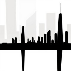 A city skyline with a giant glowing bar graph rising above the buildings showing progress and competition the skyline represents a benchmark of success silhouetted skyline cityscape architecture illus