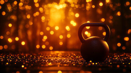 A dynamic shot of fitness tools like a kettlebell and resistance bands, symbolizing modern workout trends, motivational style