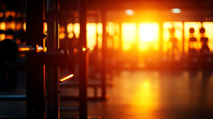 A fitness gym setup with modern equipment in bright lighting, symbolizing active lifestyles, motivational and clean