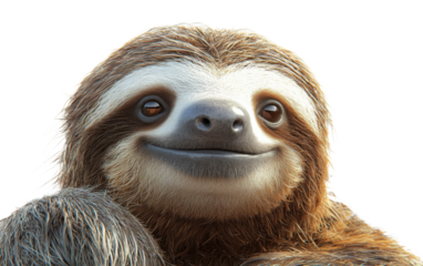 Happy smiling sloth on transparent or white background,png