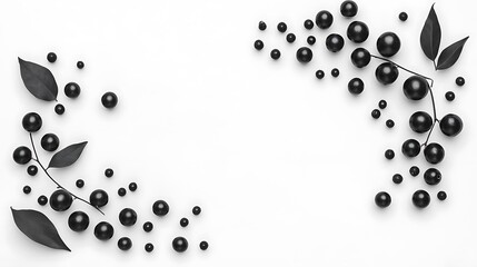 Fototapeta premium Black berries frame, white background, design