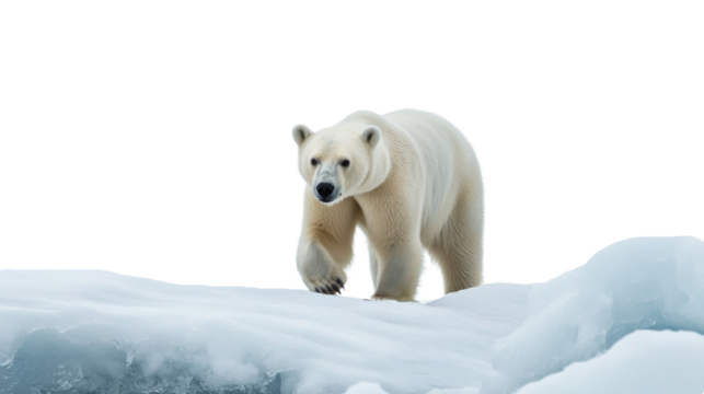 Polar bear walking on ice floe with transparent background