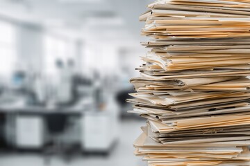 Paper documents set stacked in archive.