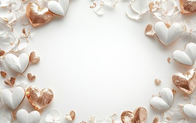 Obraz premium Luxury mockup background with space for text decorated with elegant gold and white heart ornaments for a timeless romantic aesthetic for Saint Valentines Day and 8 March International Womens Day