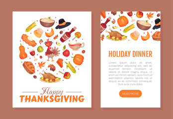 Thanksgiving Banner with Autumn Fest Object Vector Template