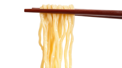 Chopsticks holding noodles on transparent background