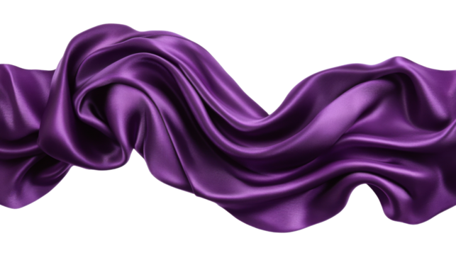 Purple silk fabric flowing on transparent background