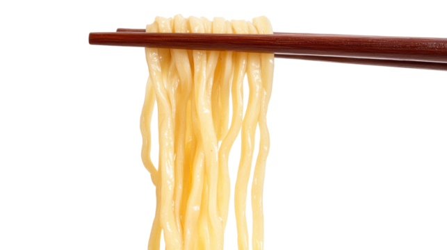 Chopsticks holding noodles on transparent background