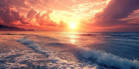 beautiful seascape with gradient sky twilight time pink blue hue,	
