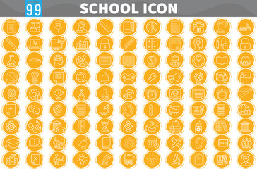 Education Flat Icons, School Elements Black Line Icon, Back to school icon set with 99 different vector icons related with education, success, academic subjects and more.