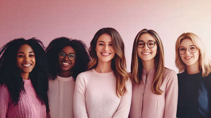 Portrait of a diverse group of smiling ethnic business women standing together in the office