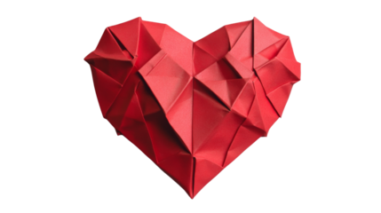 Red origami heart on transparent background