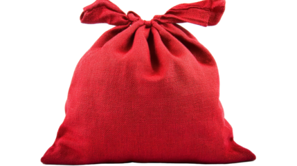 Vibrant red bag with tied top on transparent background