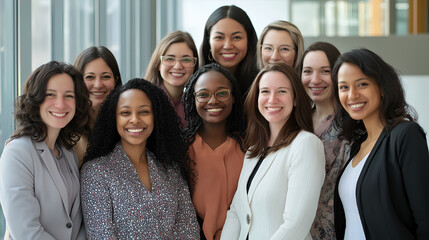 Portrait of a diverse group of smiling ethnic business women standing together in the office