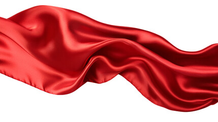 Flowing red silk fabric on transparent background