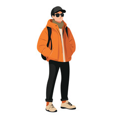 Laos Man Winter Clothes and Style – A Comfortable and Practical Vector Illustration for Cold-Weather Fashion
