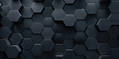 An all-black scene with subtle, minimalist hexagon patterns, Centralized and balanced layout