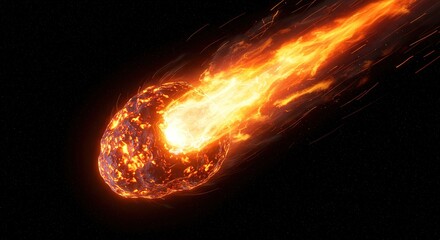 Fiery Meteor with Bright Tail Traveling Through Space - Dynamic Celestial Event.