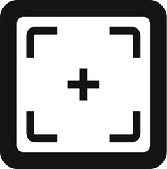 Obraz premium Simple black icon representing focus frame with centered plus sign, symbolizing target or point of interest
