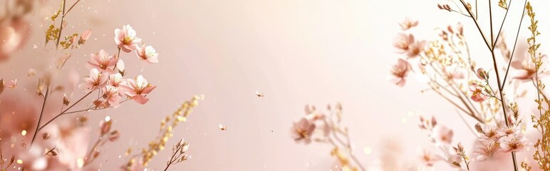 Modern minimalist mockup background with space for text featuring soft pink and gold gradients, delicate floral elements, and an elegant clean design for Saint Valentines Day 