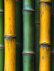 Fototapeta premium Golden and green bamboo stalks, close-up texture, nature background, for design