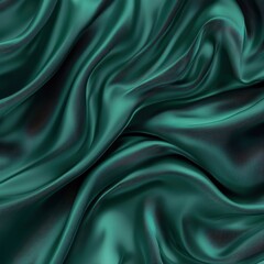 Fototapeta premium Soft emerald satin fabric draped elegantly with smooth folds showcasing its luxurious texture and rich color depth. Generative AI