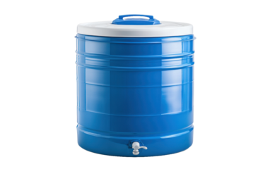 Large round blue plastic water tank on transparent or white background,png