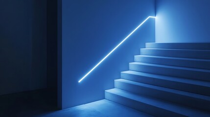Obraz premium Blue neon stairs, modern interior