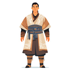 Mongolia Man Summer Clothes and Style – A Stylish and Comfortable Vector Illustration for Warm-Weather Fashion

