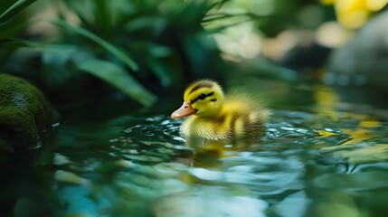 Tiny Duckling Floating Sunlit Pond Soft Ripples Nikon Z8