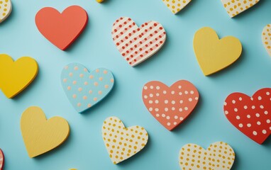 Modern mockup background with space for text featuring playful polka-dot hearts arranged in a structured modern layout for Saint Valentines Day and 8 March International Womens Day